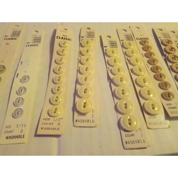 12 Cards White and Tan Assorted Shades Buttons Lot Classic Brand - Picture 3 of 4